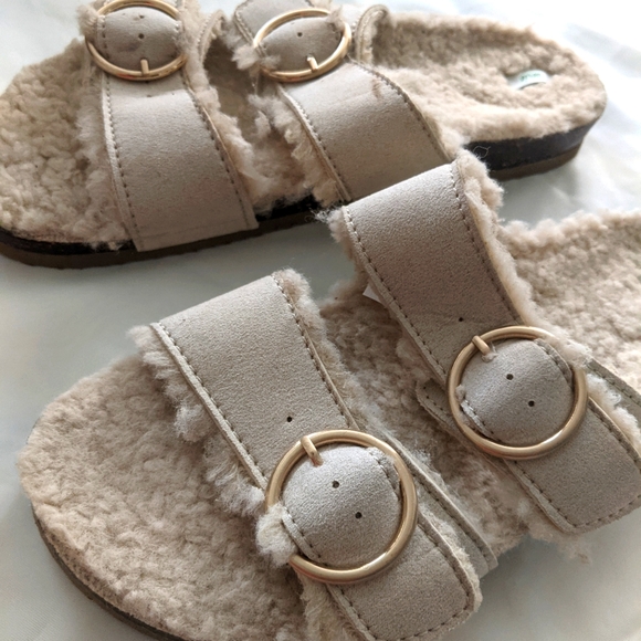 Aerie Faux Fur Double Strap Sandals - Picture 2 of 6